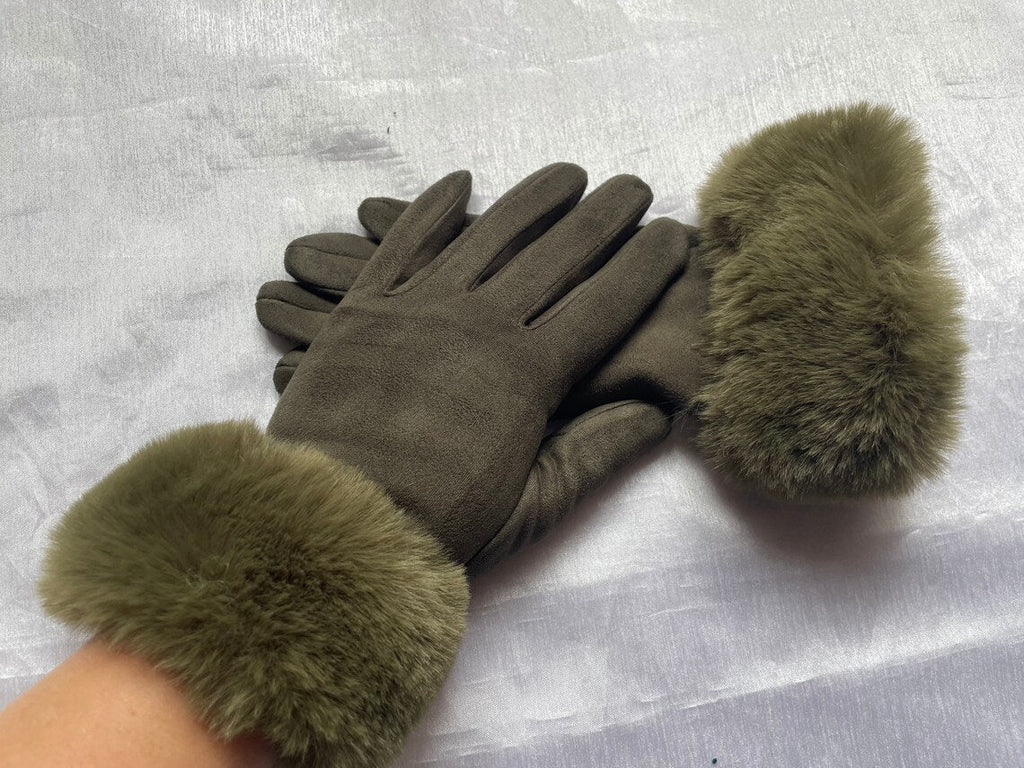 Jolanda | Wildlederhandschuhe mit Kunstfellkante