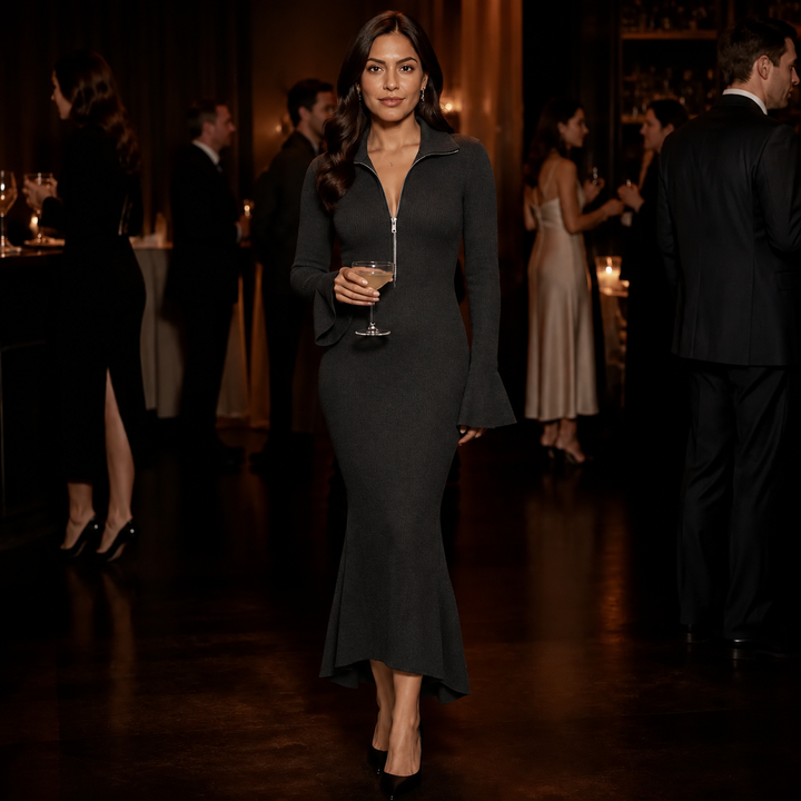 Leandra | Rippstrick-Midikleid mit ausgestelltem Saum