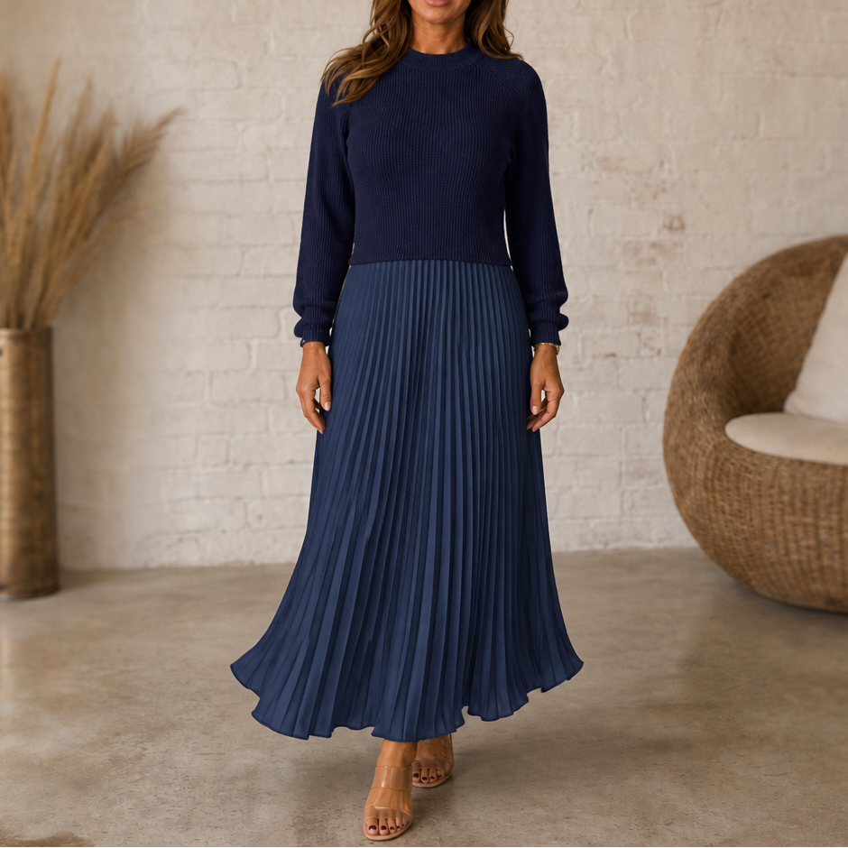 Walburga | Maxikleid mit Strickoberteil und Plisseerock