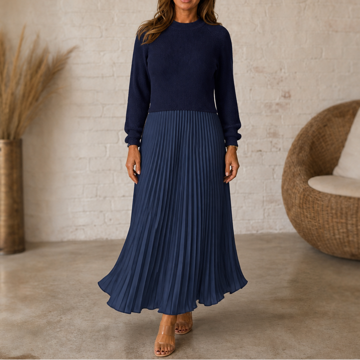 Walburga | Maxikleid mit Strickoberteil und Plisseerock