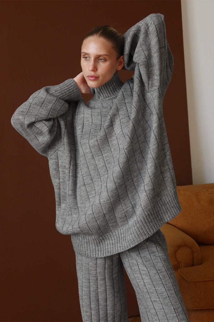 Undine | Rippstrickset mit Rollkragen und weiter Hose