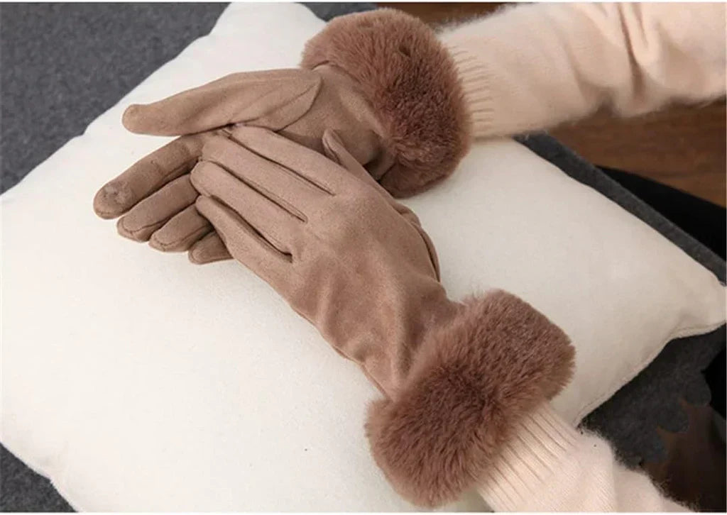 Jolanda | Wildlederhandschuhe mit Kunstfellkante