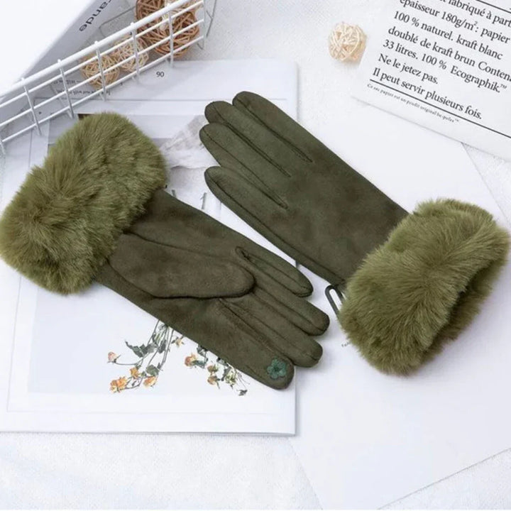 Jolanda | Wildlederhandschuhe mit Kunstfellkante