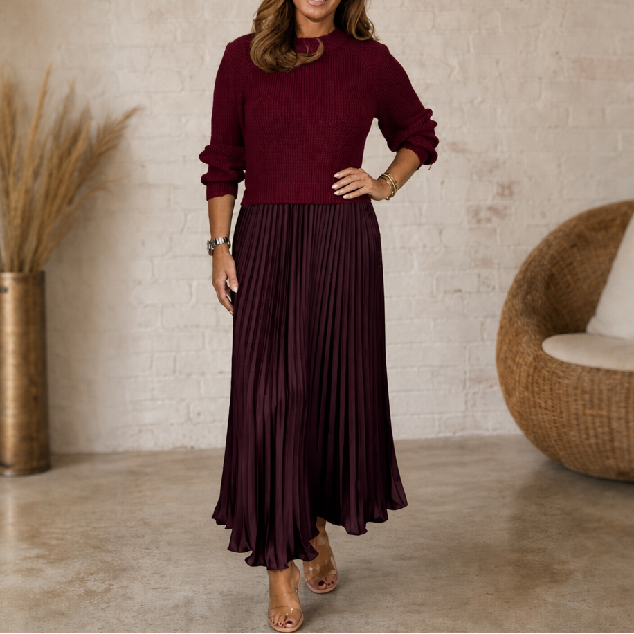 Walburga | Maxikleid mit Strickoberteil und Plisseerock
