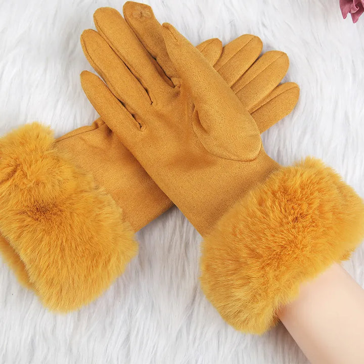 Jolanda | Wildlederhandschuhe mit Kunstfellkante