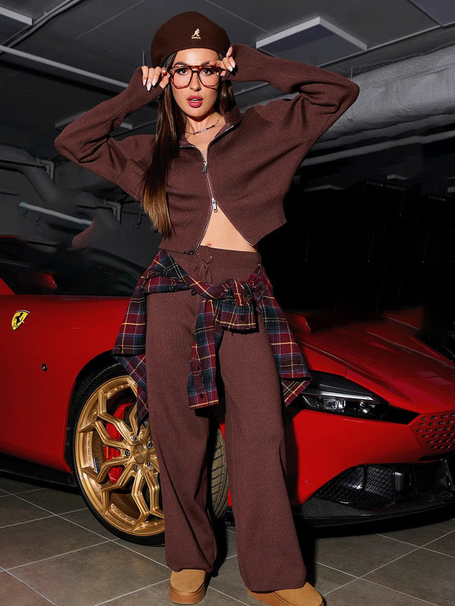 Henriette | Strick-Zweiteiler mit Zip-Cardigan und weiter Highwaist-Hose