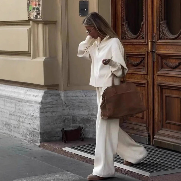Henriette | Strick-Zweiteiler mit Zip-Cardigan und weiter Highwaist-Hose