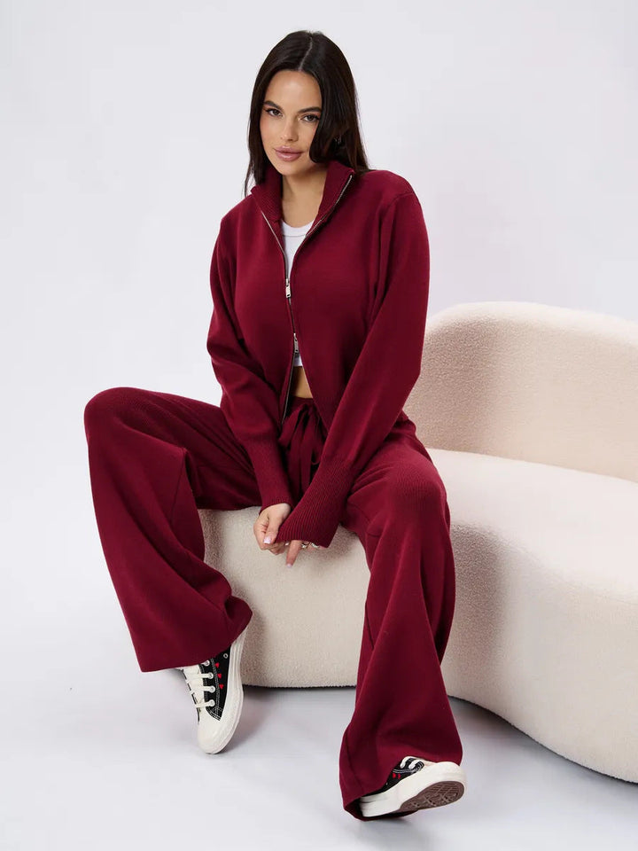 Henriette | Strick-Zweiteiler mit Zip-Cardigan und weiter Highwaist-Hose