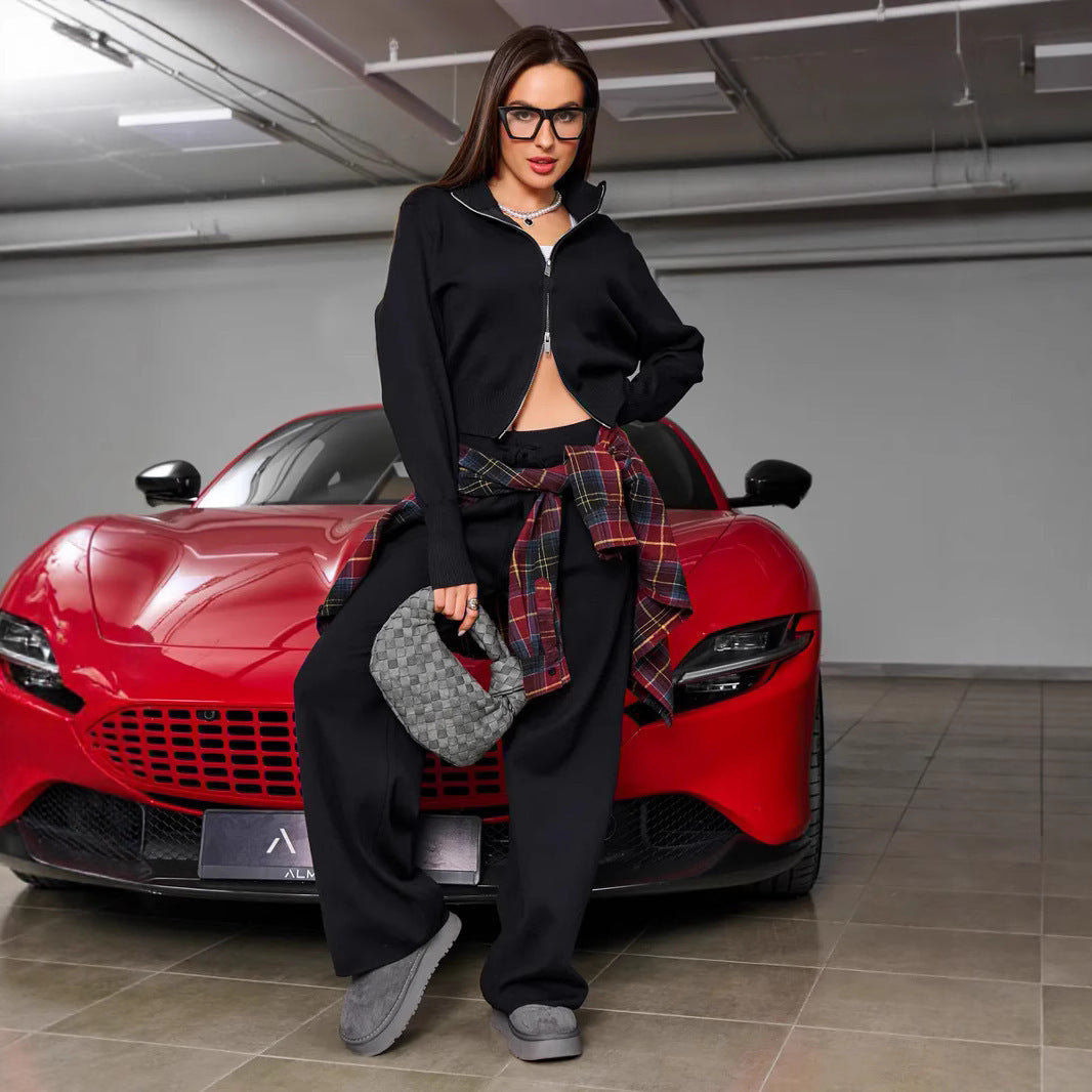 Henriette | Strick-Zweiteiler mit Zip-Cardigan und weiter Highwaist-Hose
