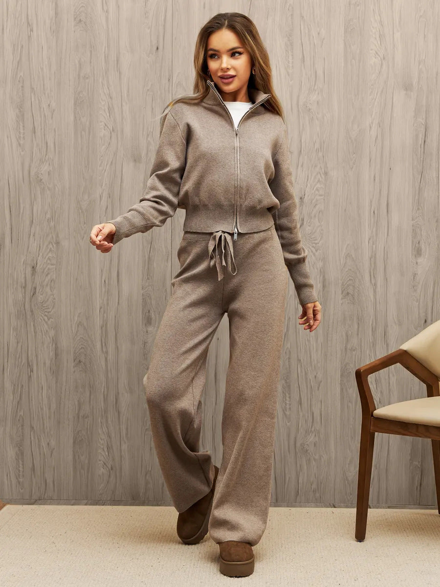 Henriette | Strick-Zweiteiler mit Zip-Cardigan und weiter Highwaist-Hose