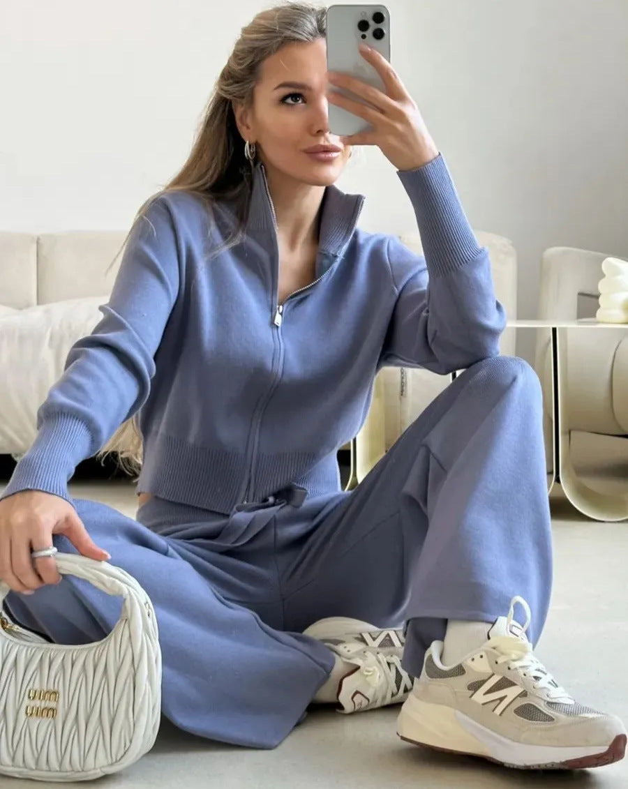 Henriette | Strick-Zweiteiler mit Zip-Cardigan und weiter Highwaist-Hose