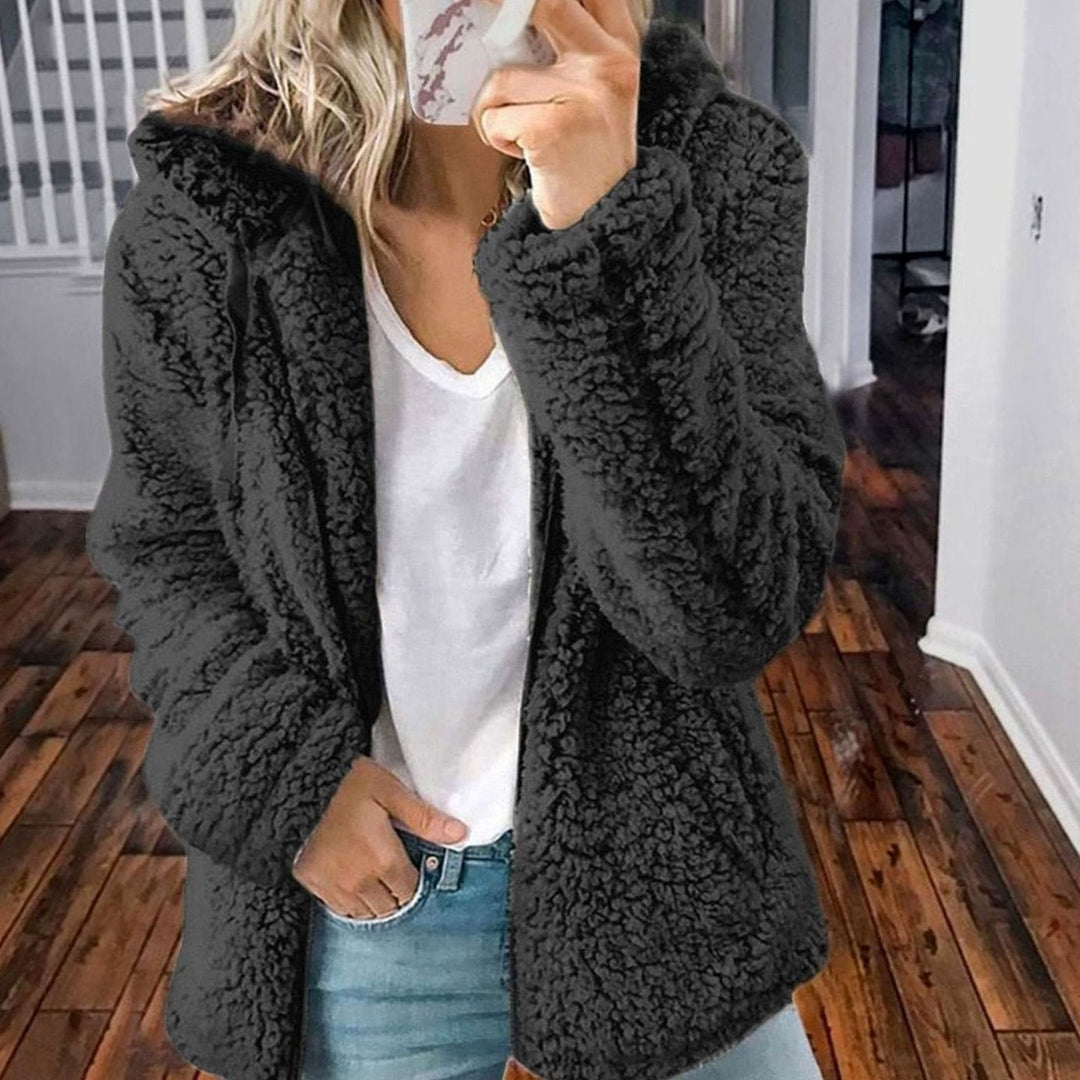 Henrietta | Oversized Teddymantel mit Kapuze und Reißverschluss