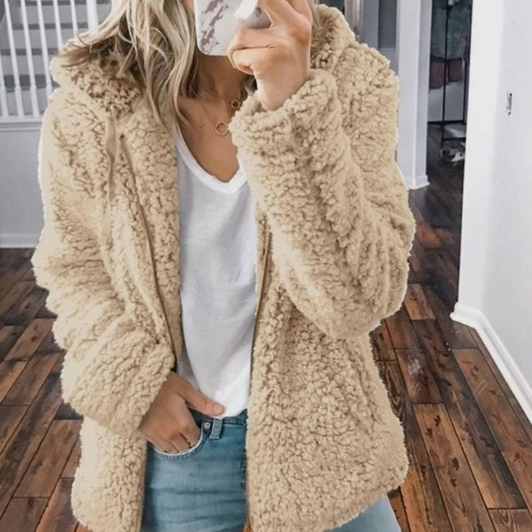 Henrietta | Oversized Teddymantel mit Kapuze und Reißverschluss