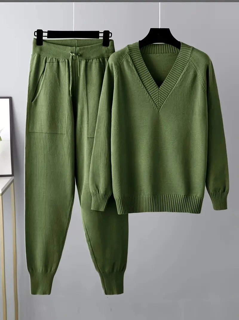 Almuth | Strickset mit V-Ausschnitt und Jogginghose