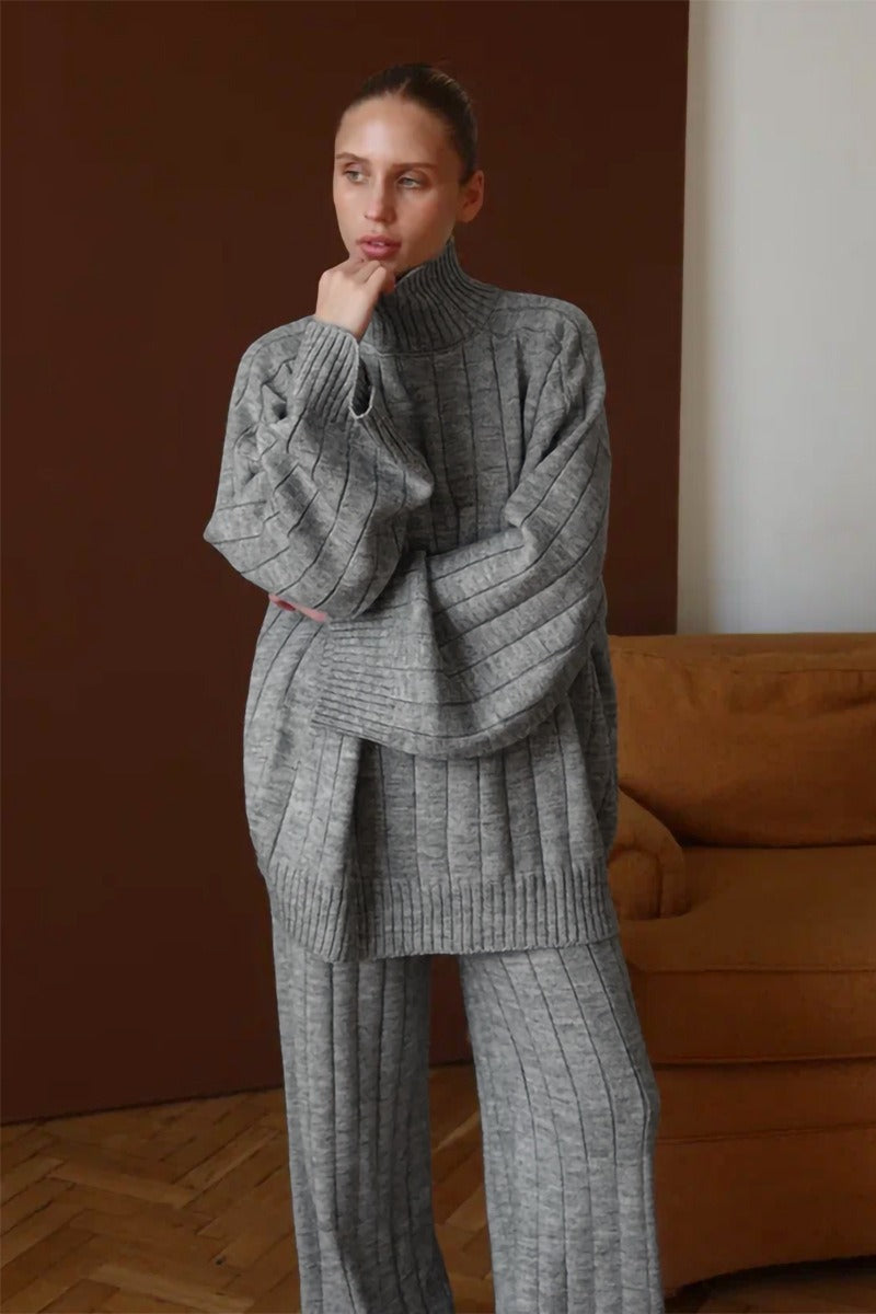 Undine | Rippstrickset mit Rollkragen und weiter Hose