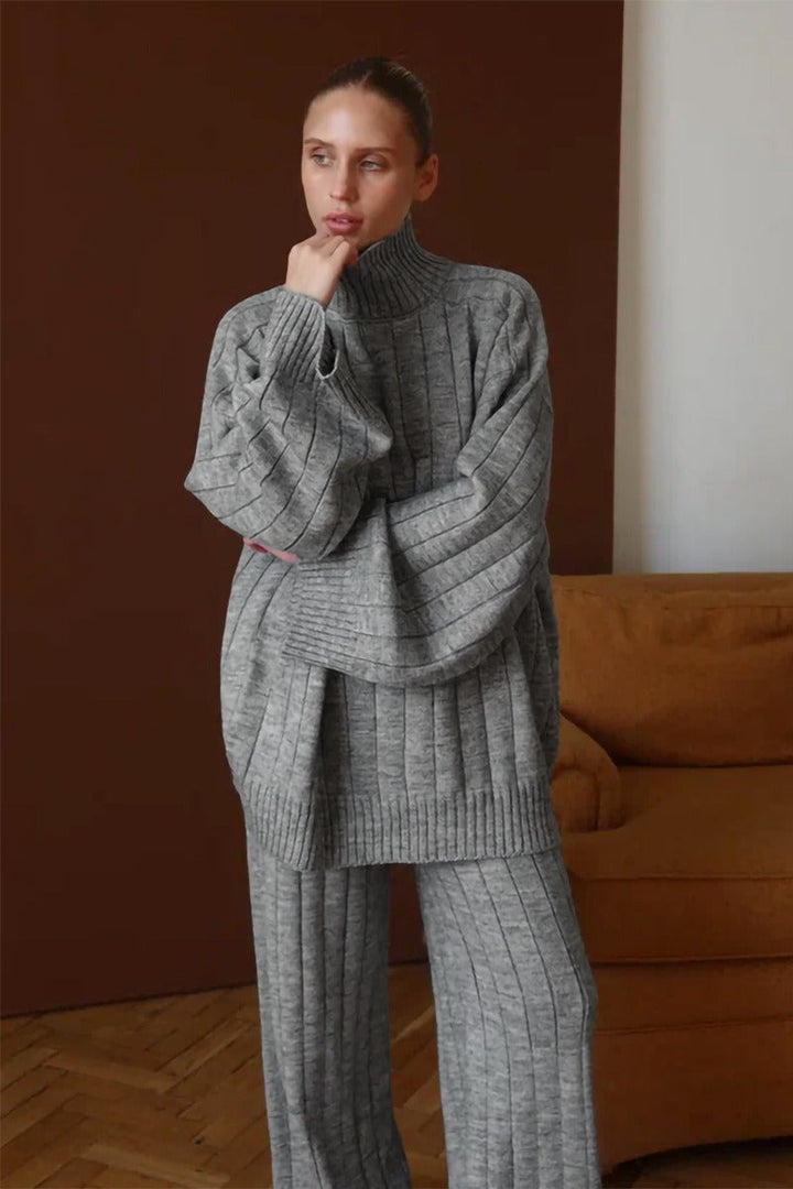 Undine | Rippstrickset mit Rollkragen und weiter Hose
