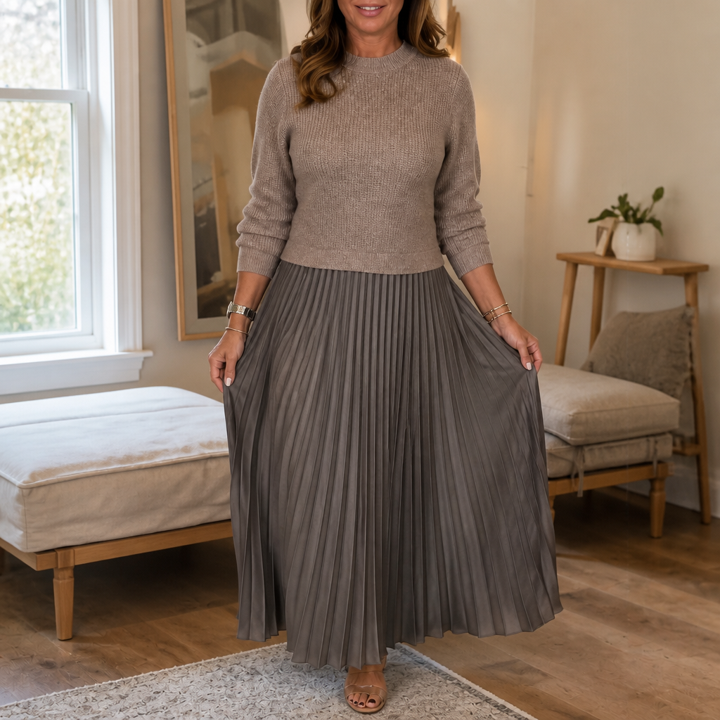 Walburga | Maxikleid mit Strickoberteil und Plisseerock