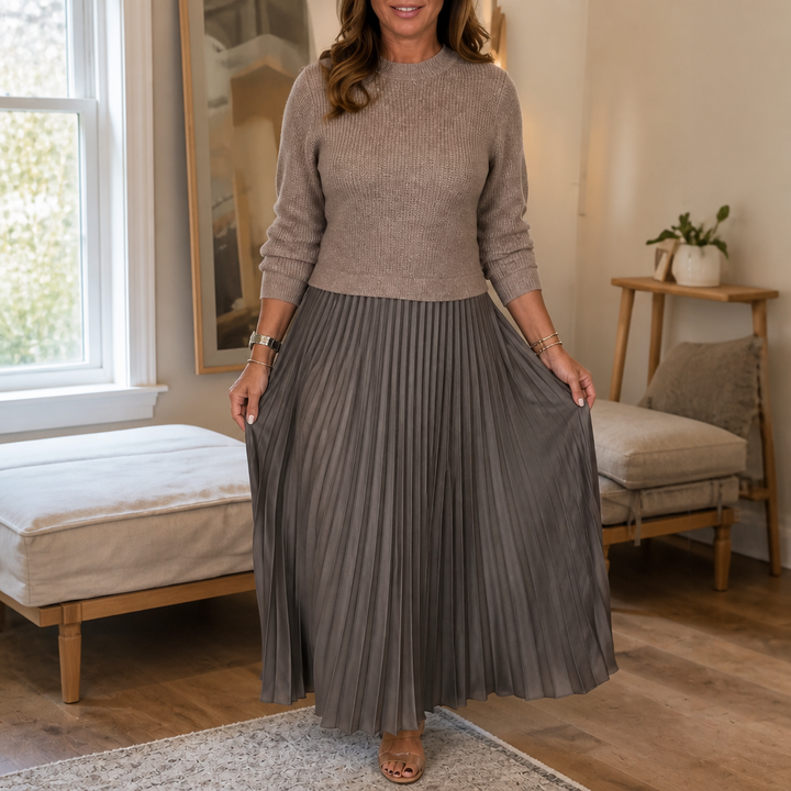 Walburga | Maxikleid mit Strickoberteil und Plisseerock