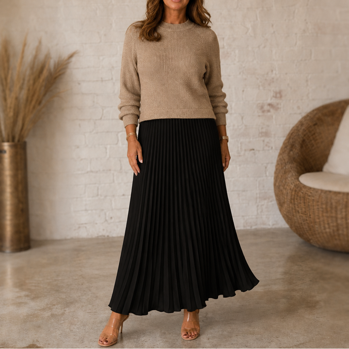 Walburga | Maxikleid mit Strickoberteil und Plisseerock