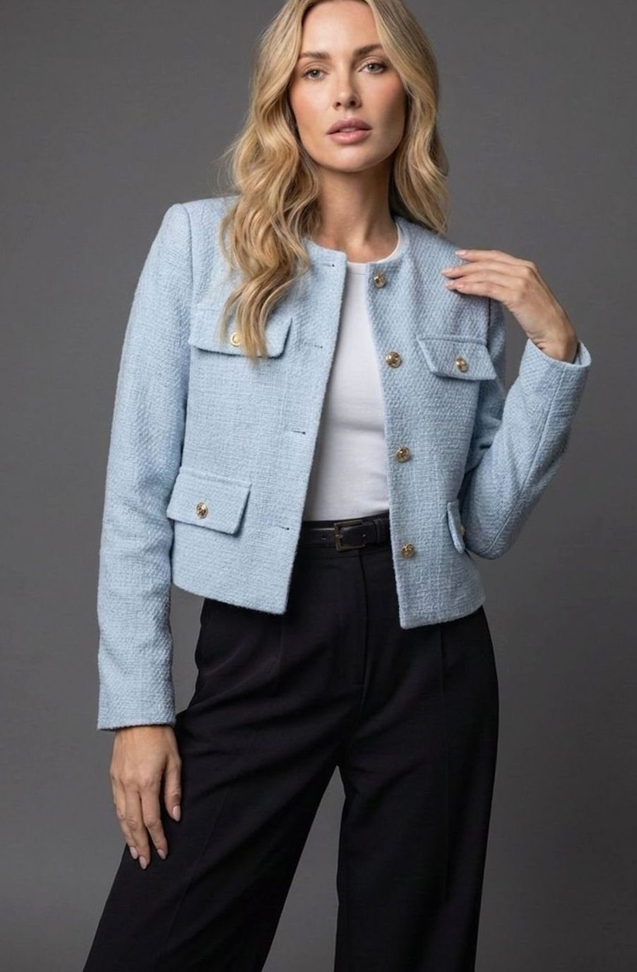 Johanna | Eleganter Cropped Tweed-Blazer mit Goldknöpfen