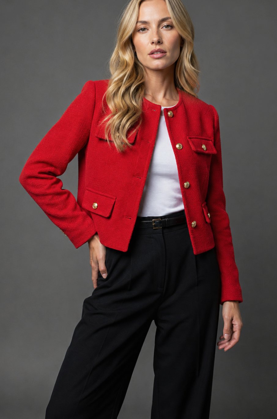 Johanna | Eleganter Cropped Tweed-Blazer mit Goldknöpfen