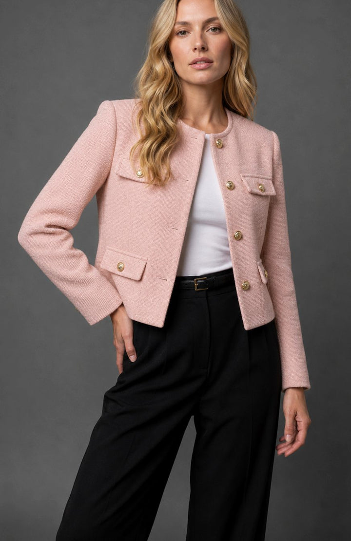 Johanna | Eleganter Cropped Tweed-Blazer mit Goldknöpfen