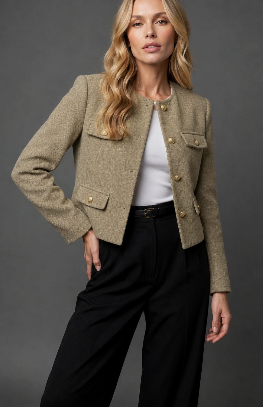 Johanna | Eleganter Cropped Tweed-Blazer mit Goldknöpfen