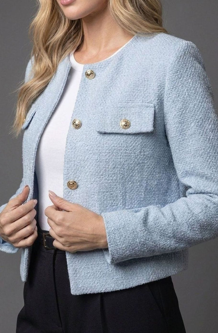 Johanna | Eleganter Cropped Tweed-Blazer mit Goldknöpfen