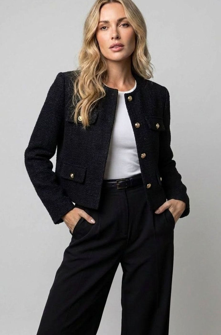 Johanna | Eleganter Cropped Tweed-Blazer mit Goldknöpfen