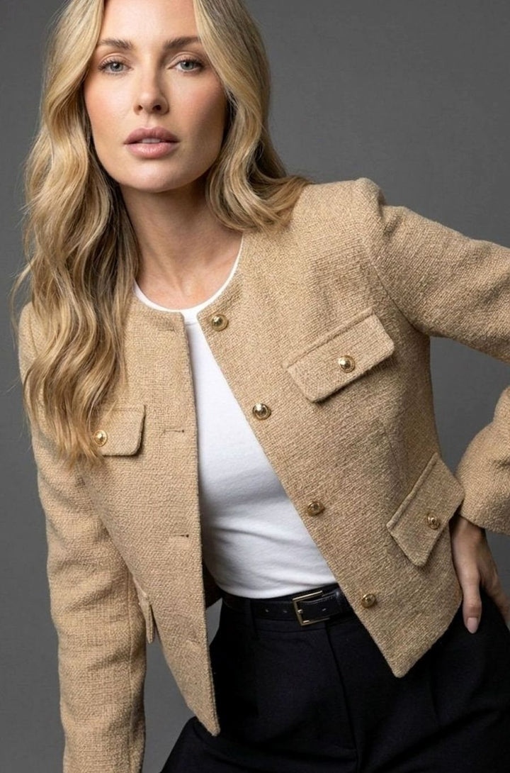 Johanna | Eleganter Cropped Tweed-Blazer mit Goldknöpfen