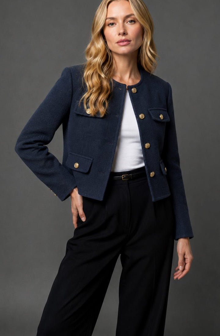 Johanna | Eleganter Cropped Tweed-Blazer mit Goldknöpfen