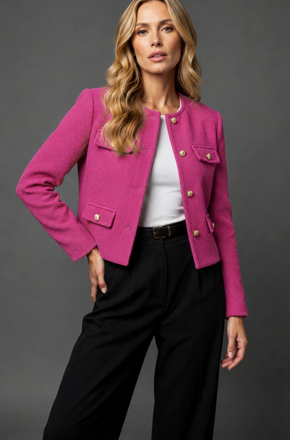 Johanna | Eleganter Cropped Tweed-Blazer mit Goldknöpfen