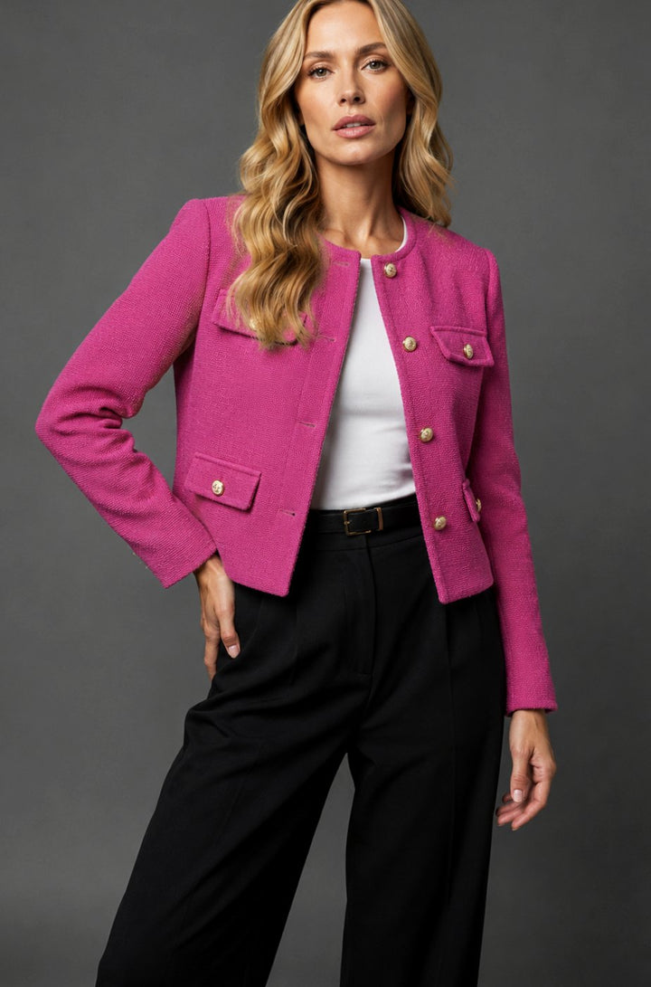 Johanna | Eleganter Cropped Tweed-Blazer mit Goldknöpfen