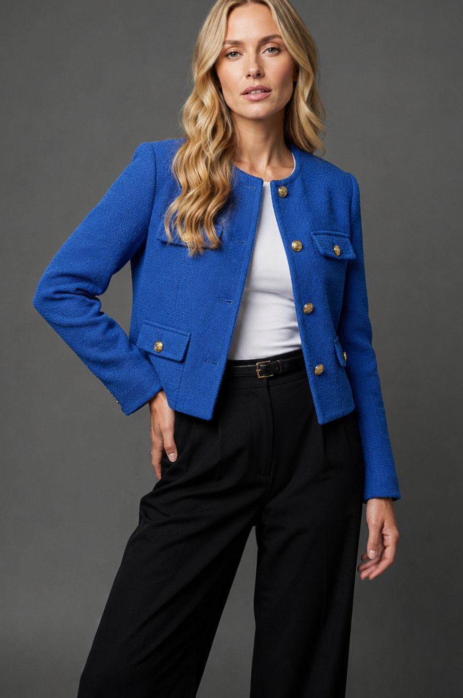 Johanna | Eleganter Cropped Tweed-Blazer mit Goldknöpfen