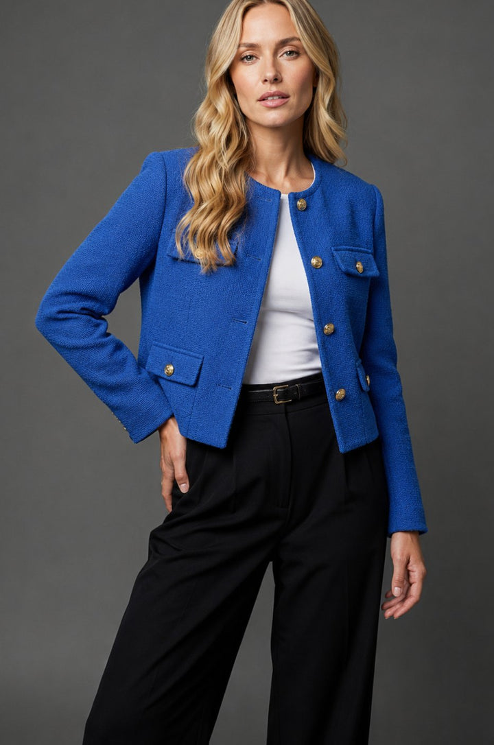 Johanna | Eleganter Cropped Tweed-Blazer mit Goldknöpfen