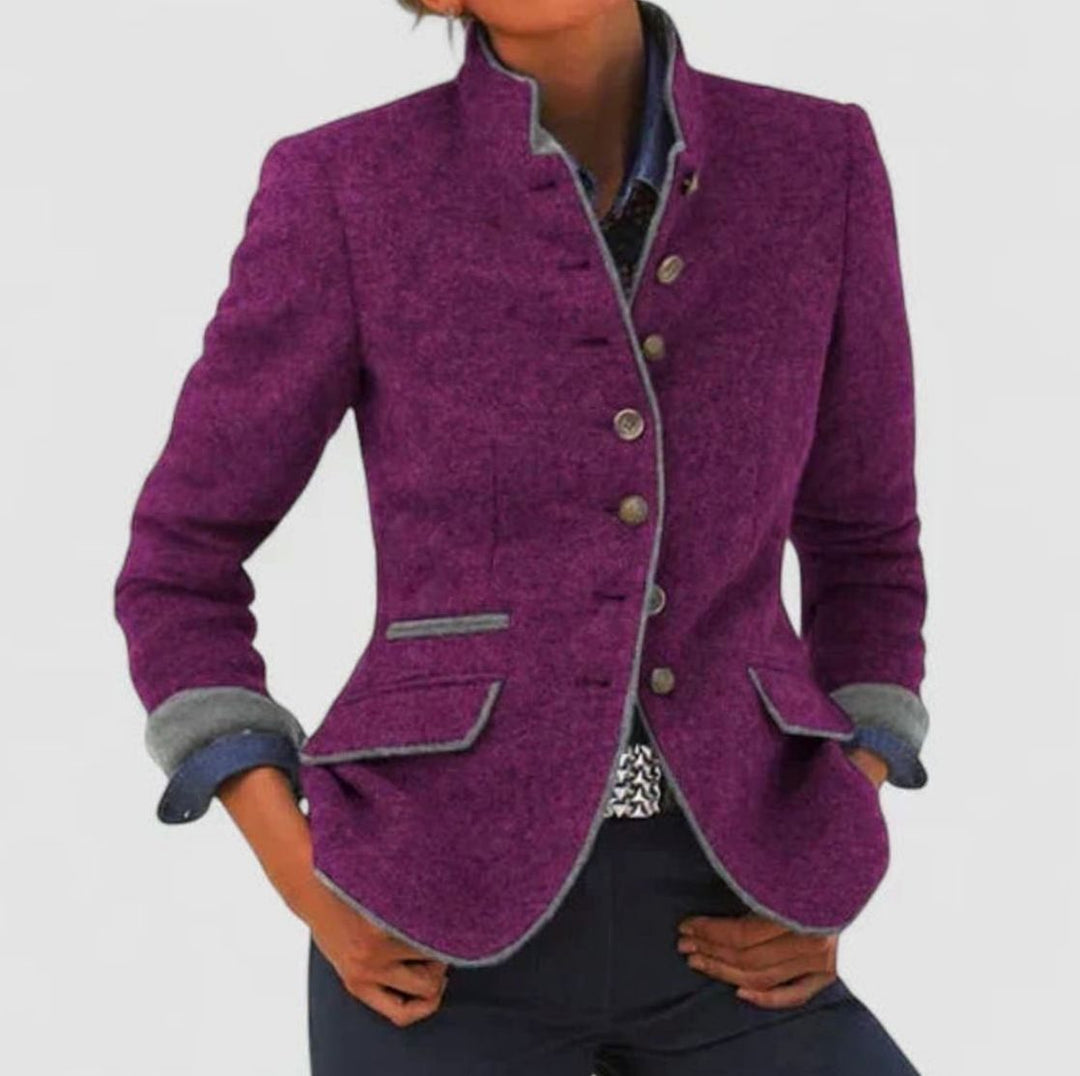 Clara | Eleganter Stehkragen-Blazer mit Kontrastpaspeln