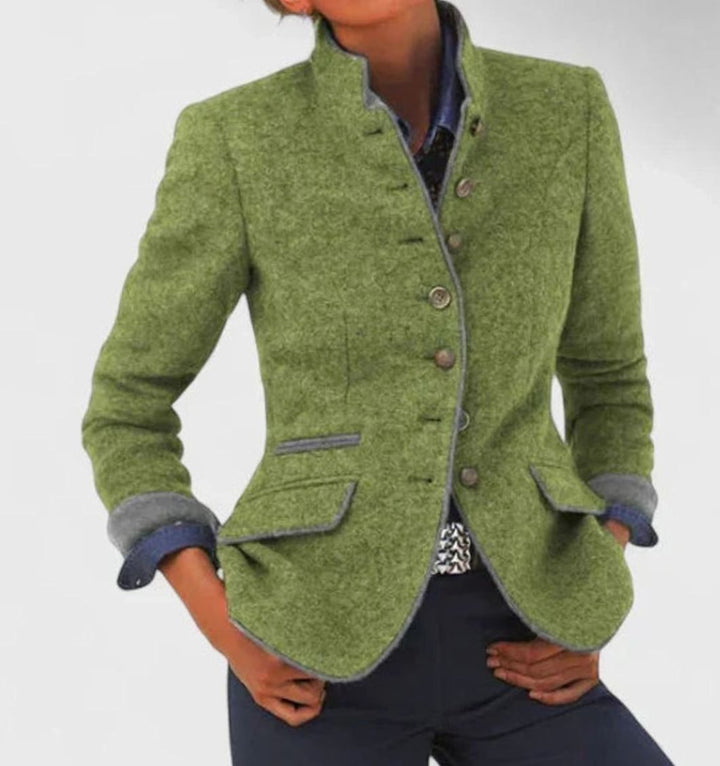 Clara | Eleganter Stehkragen-Blazer mit Kontrastpaspeln