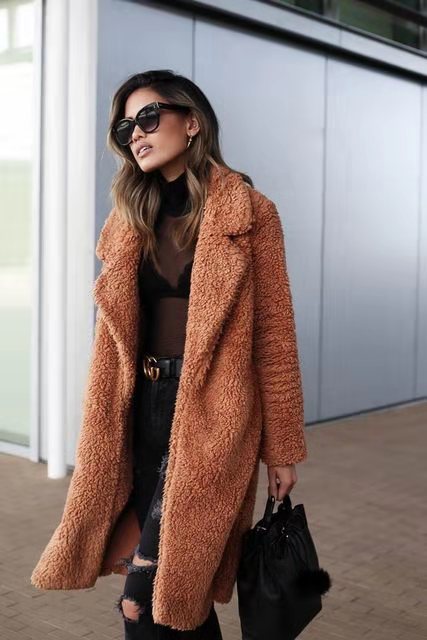 Alina | Langer Wintermantel im Teddy-Stil