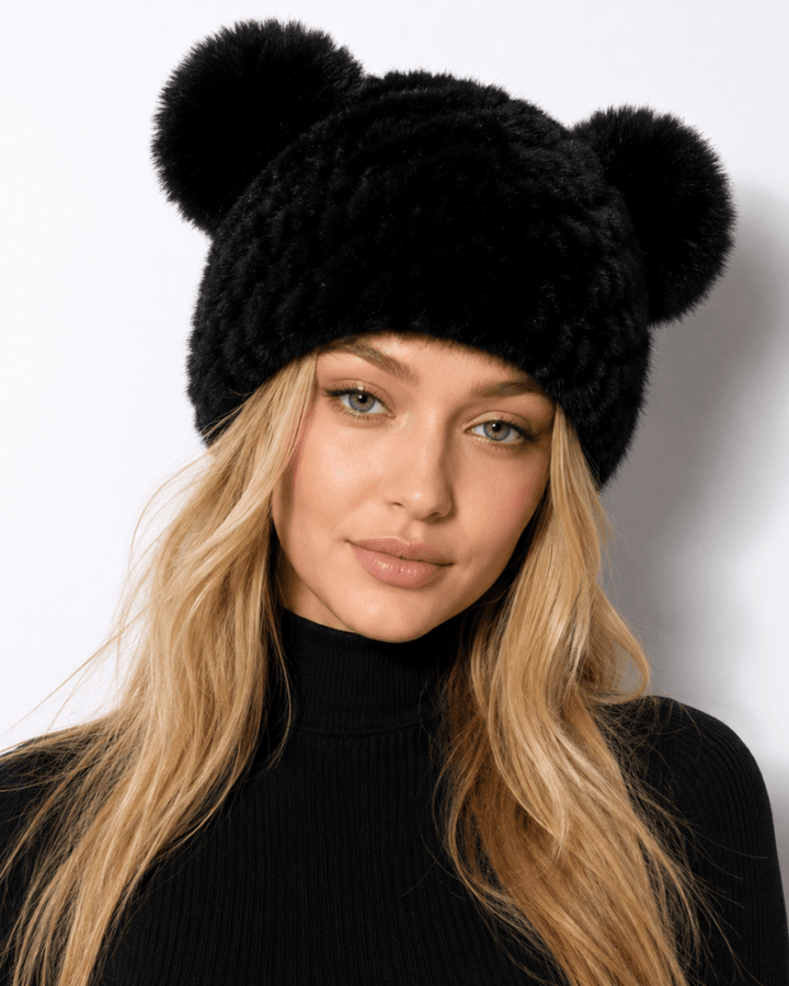 Runa | Kunstfell-Beanie mit Doppel-Pompon