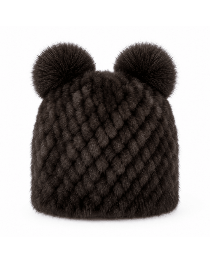 Runa | Kunstfell-Beanie mit Doppel-Pompon