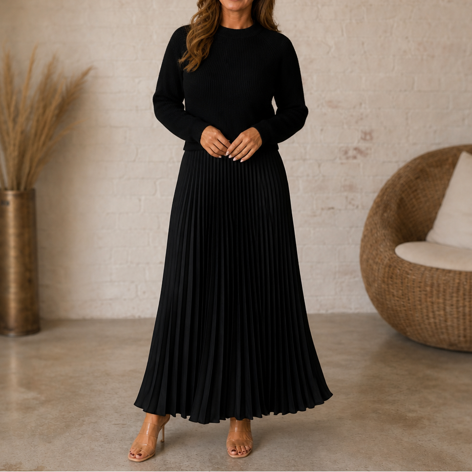 Walburga | Maxikleid mit Strickoberteil und Plisseerock