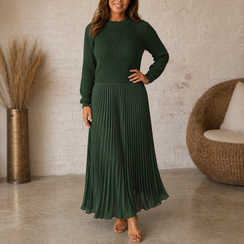 Walburga | Maxikleid mit Strickoberteil und Plisseerock