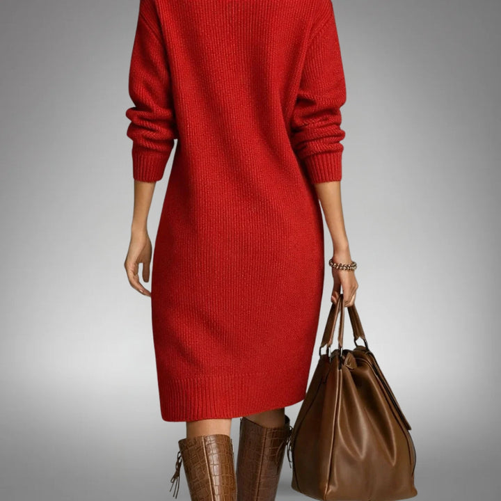 Philippa | Lockeres Midi-Pulloverkleid mit Knopfkragen