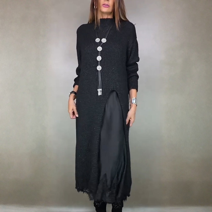 Ingrid | Langes Strickkleid im Layering-Look