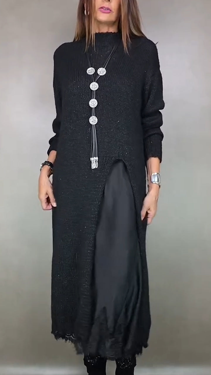 Ingrid | Langes Strickkleid im Layering-Look