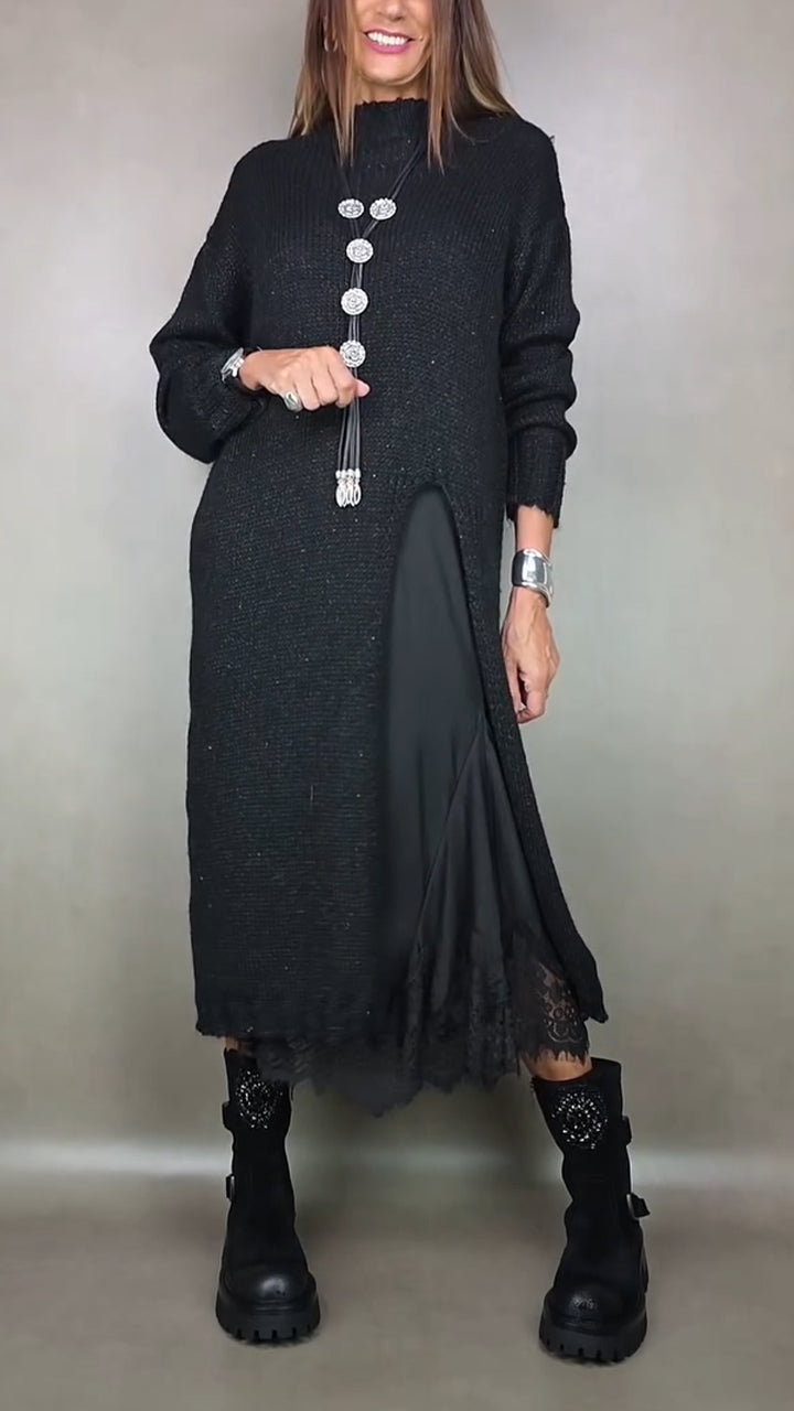 Ingrid | Langes Strickkleid im Layering-Look