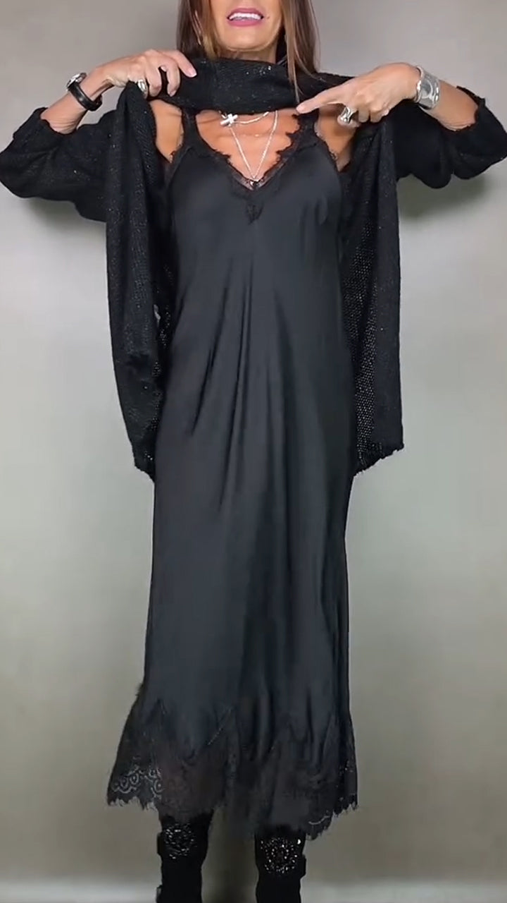 Ingrid | Langes Strickkleid im Layering-Look