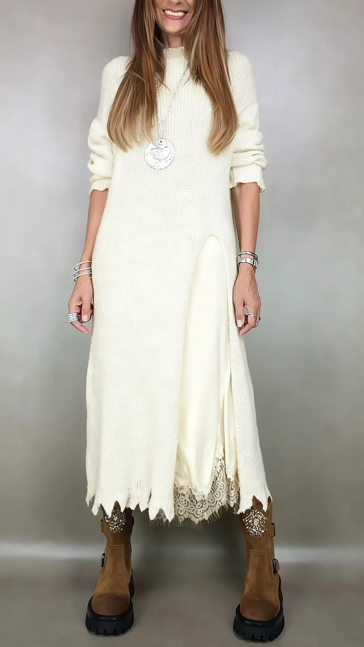 Ingrid | Langes Strickkleid im Layering-Look