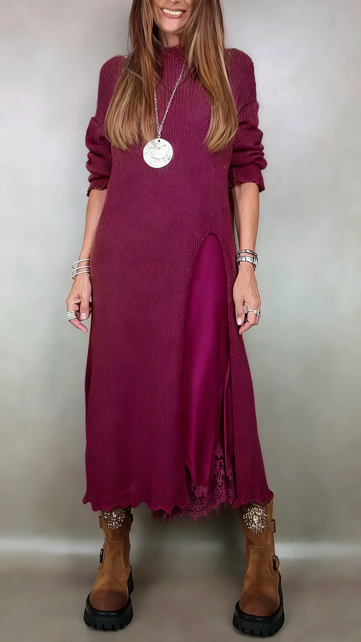 Ingrid | Langes Strickkleid im Layering-Look