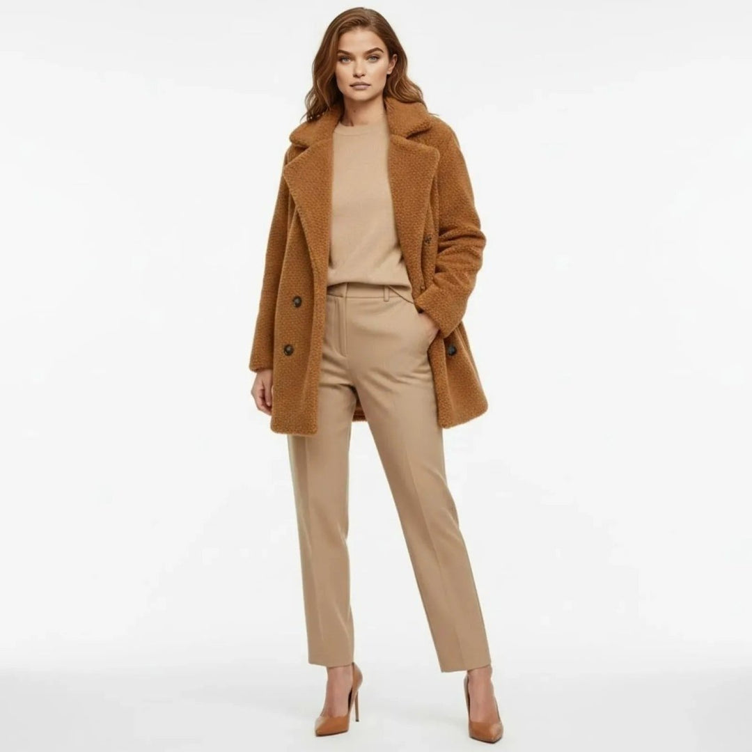 Kianna | Doppelreihiger Teddymantel mit Revers